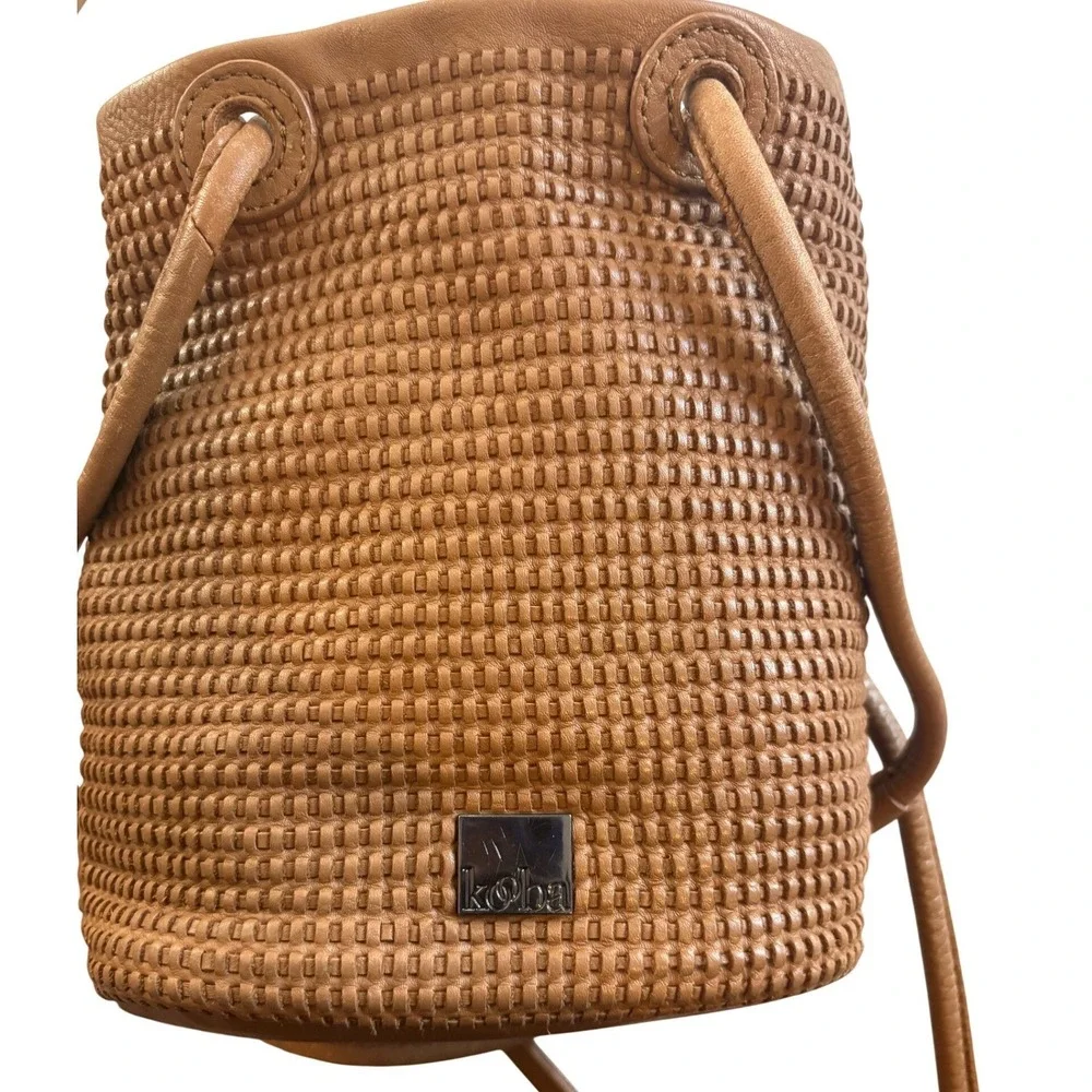 Koba Tan Woven Leather‎ Bucket Bag Shoulder Purse SP18/35622 Brown